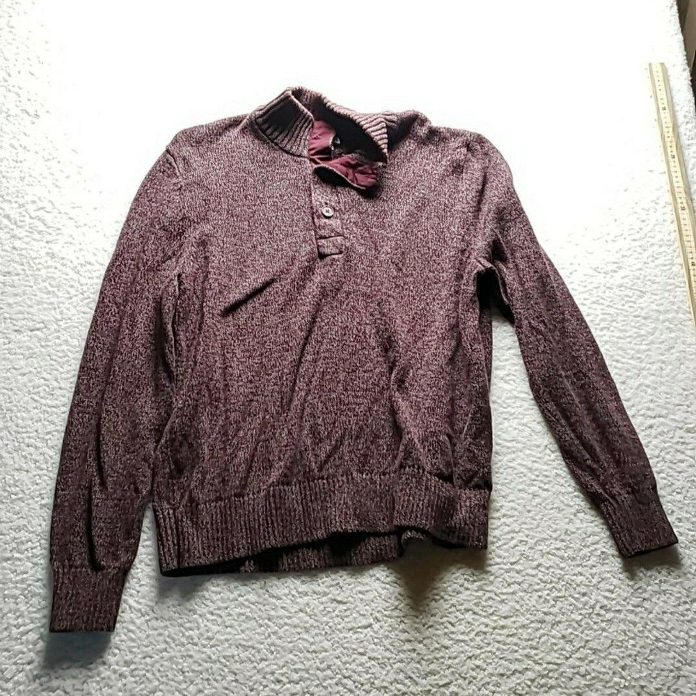 Merona Sweater Mens XL Red Marled Collared Henley Knit Pullover Casual Winter